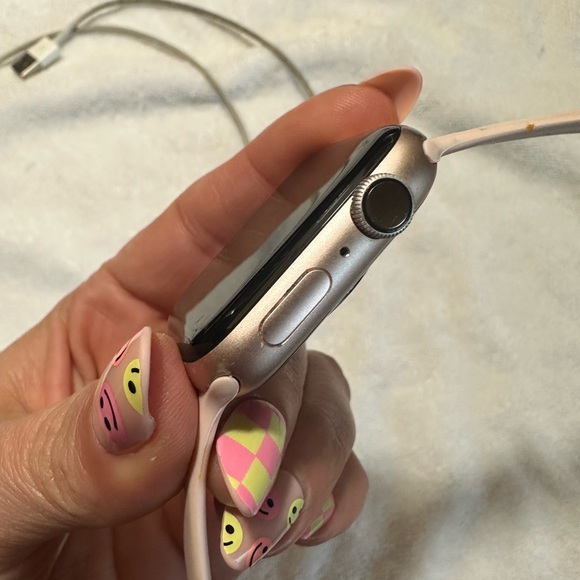 Apple Watch with Pink Speckled Band and Charger - Picture 4 of 6